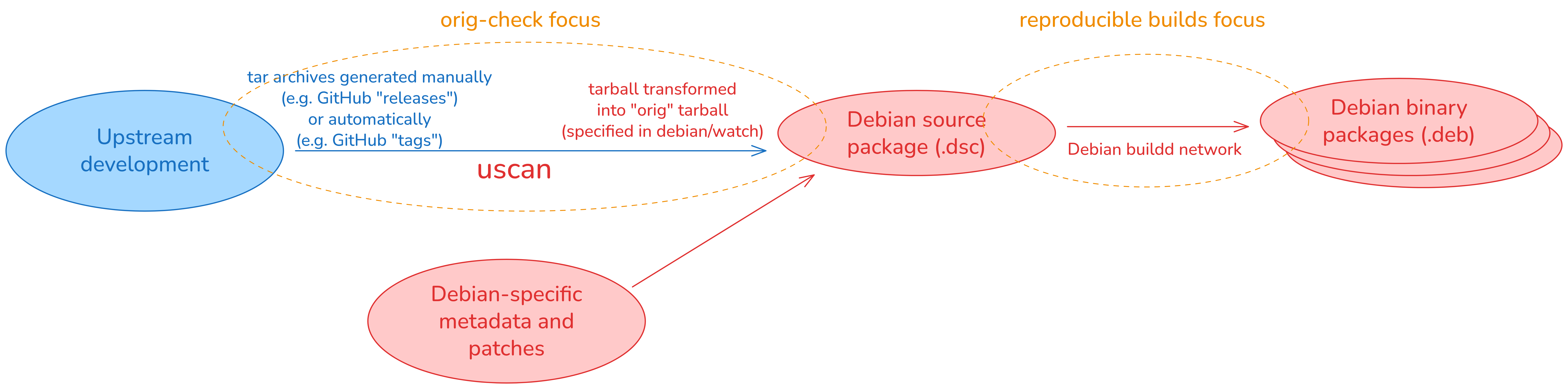 schema that explains development process going from upstream dev to Debian binary packages